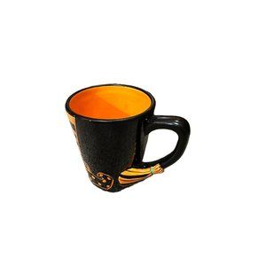 Halloween Coffee Mug Trick or Treat, Witch Feet Broom For Handle Black Orange